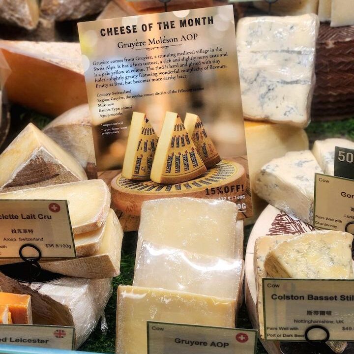 Best Cheese Shops Hong Kong: Feather & Bone, camambert, brie, grueyere, feta, raclette